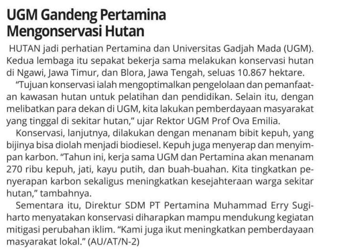 UGM Gandeng Pertamina Mengonservasi Hutan Koran Humas Ugm Ac Id