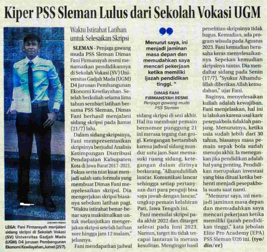 Kiper Pss Sleman Lulus Dari Sekolah Vokasi Ugm Koran Humas Ugm Ac Id