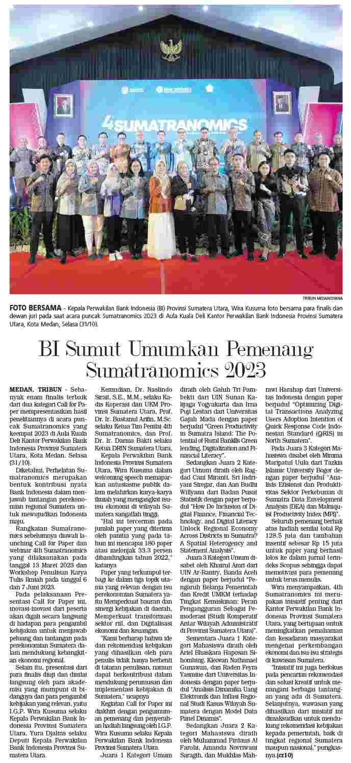 Bi Sumut Umumkan Pemenang Sumatranomies Koran Humas Ugm Ac Id