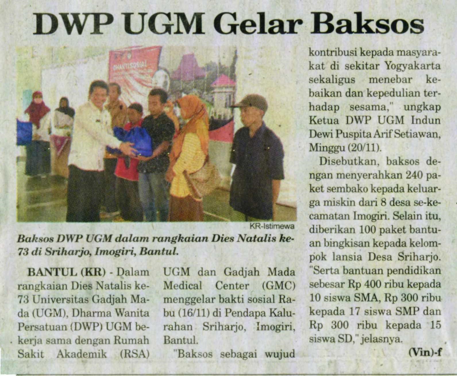 DPW UGM Gelar Baksos – Koran.humas.ugm.ac.id