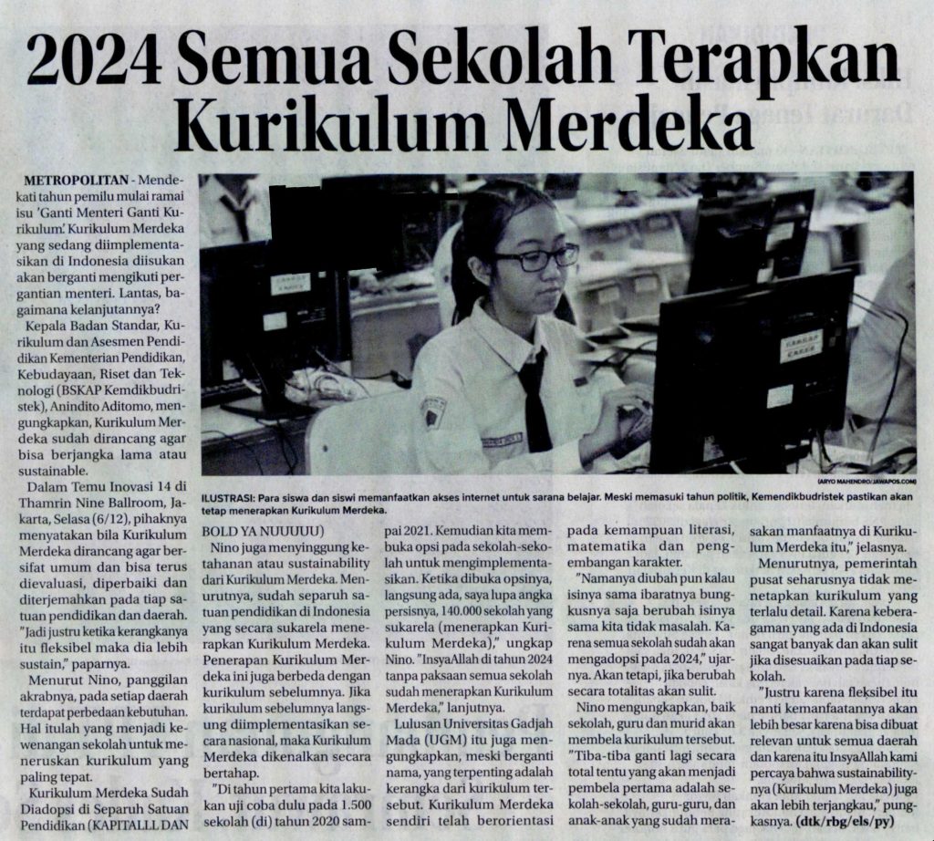 2024 Semua Sekolah Terapkan Kurikulum Merdeka Koran Humas Ugm Ac Id   Mmetropolitan Bogor 2022 12 07 Hal 4 Lok 1024x922 