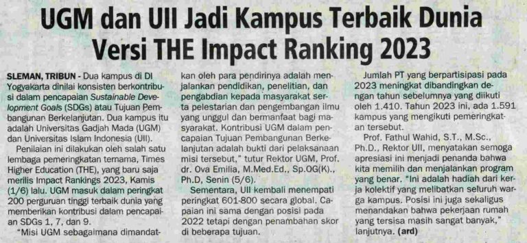 UGM Dan UII Jadi Kampus Terbaik Dunia Versi THE Impact Rangking 2023 ...