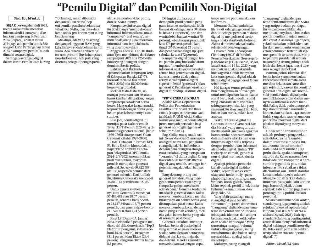 “Pemilu Digital” Dan Pemilih Non- Digital – Koran.humas.ugm.ac.id