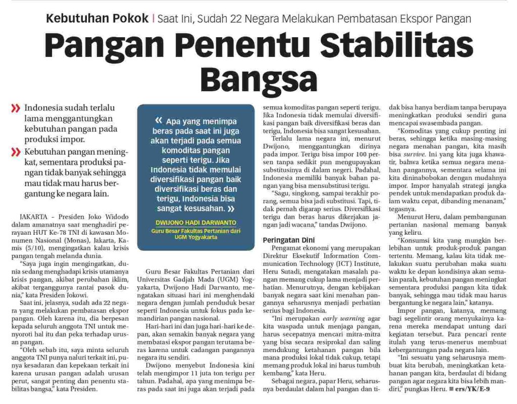 Pangan Penentu Stabilitas Bangsa – Koran.humas.ugm.ac.id