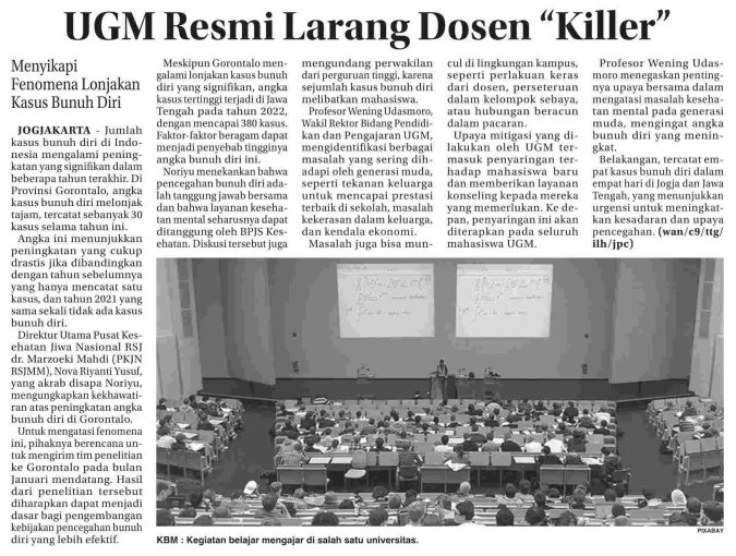 UGM Resmi Larang Dosen “Killer” – Koran.humas.ugm.ac.id