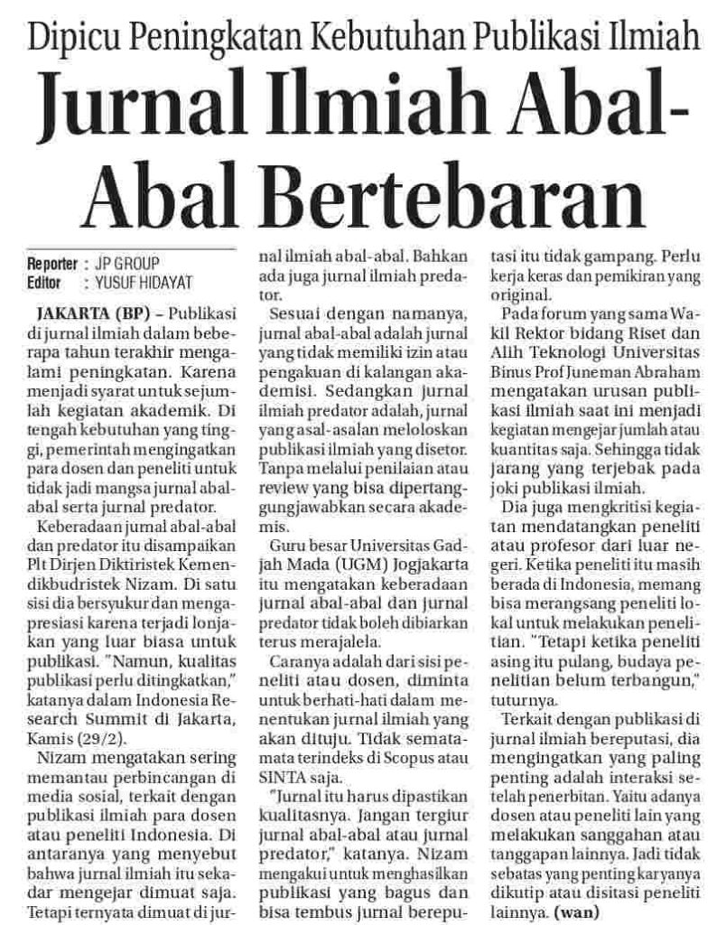 Jurnal Ilmiah Abal-abal Bertebaran – koran.humas.ugm.ac.id